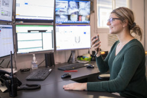 Communicating with above ground colleagues, Lamaque Mine
