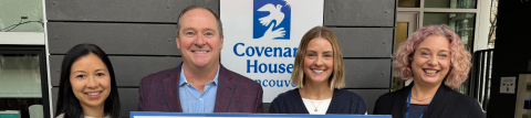 Eldorado's Executive Vice President of Technical Services and Operations, Simon Hille, presents a cheque for $55,670 to Covenant House Vancouver staff.
